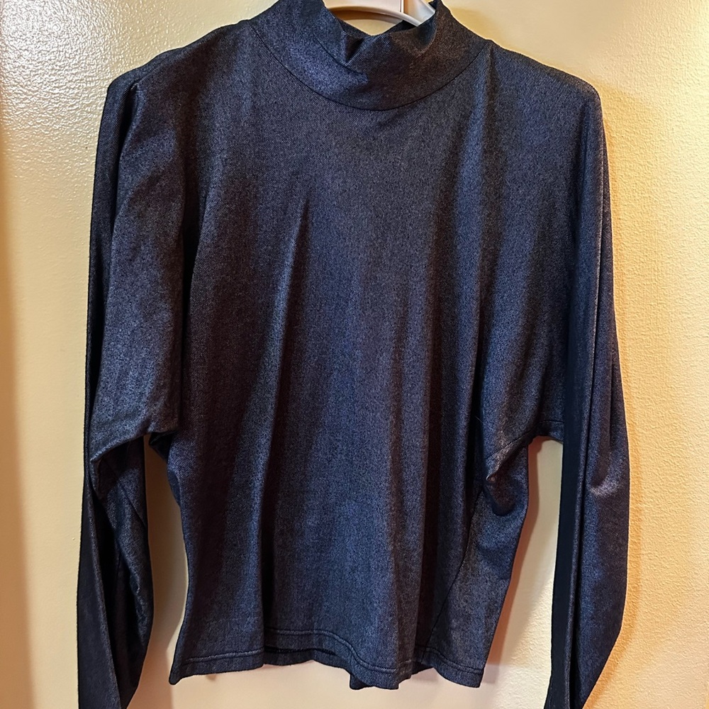 Metallic Charcoal Mock Neck Long Sleeve Top